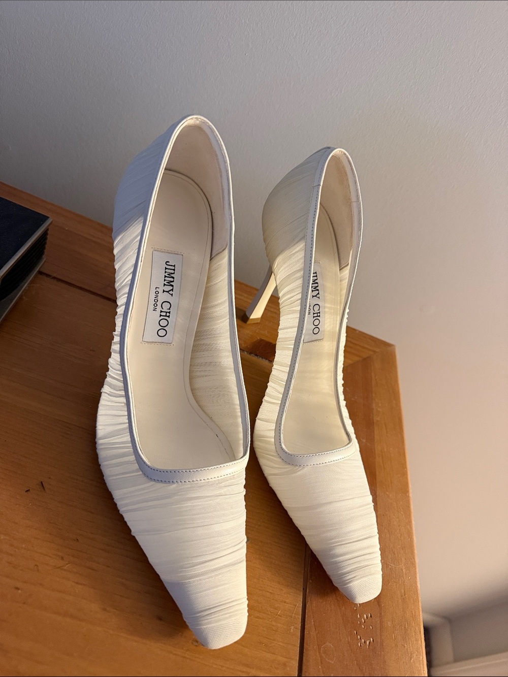 Jimmy Choo Cream Pointed-Toe Ruched Pumps - Picture 5 of 7